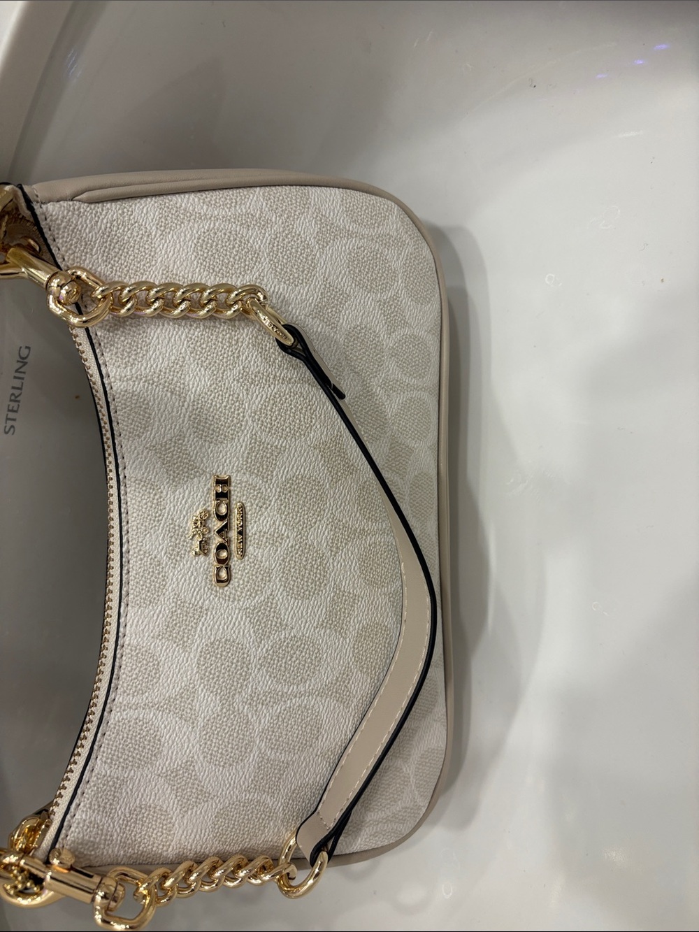 Coach Chalk Crescent Shoulder Bag with Gold Chain